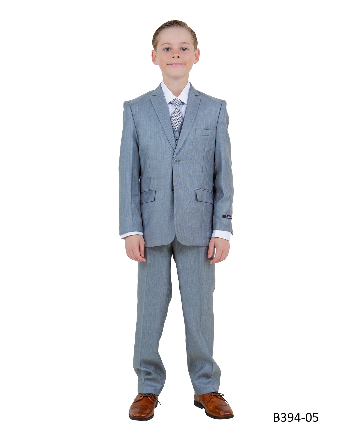 Light Grey Textured Notch Lapel 5 Piece Modern Fit Tazzio Boy's Suit