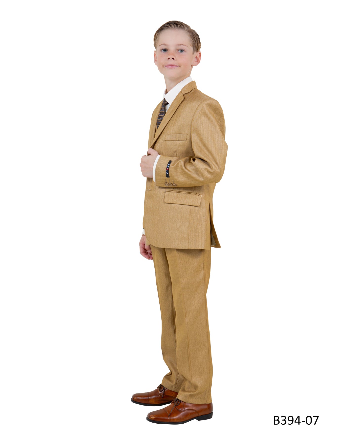 Wheat Textured Notch Lapel 5 Piece Modern Fit Tazzio Boy's Suit