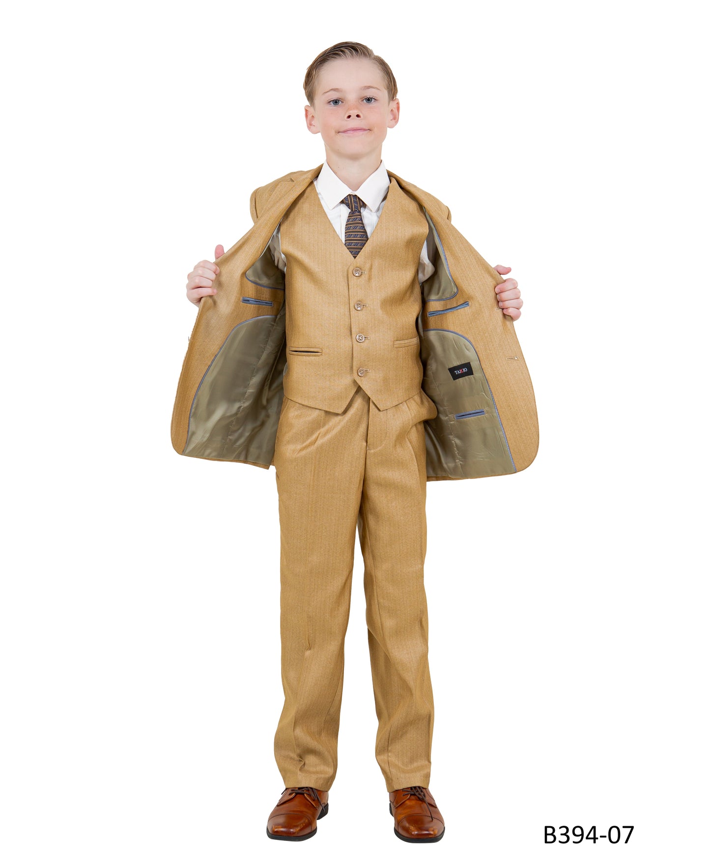 Wheat Textured Notch Lapel 5 Piece Modern Fit Tazzio Boy's Suit