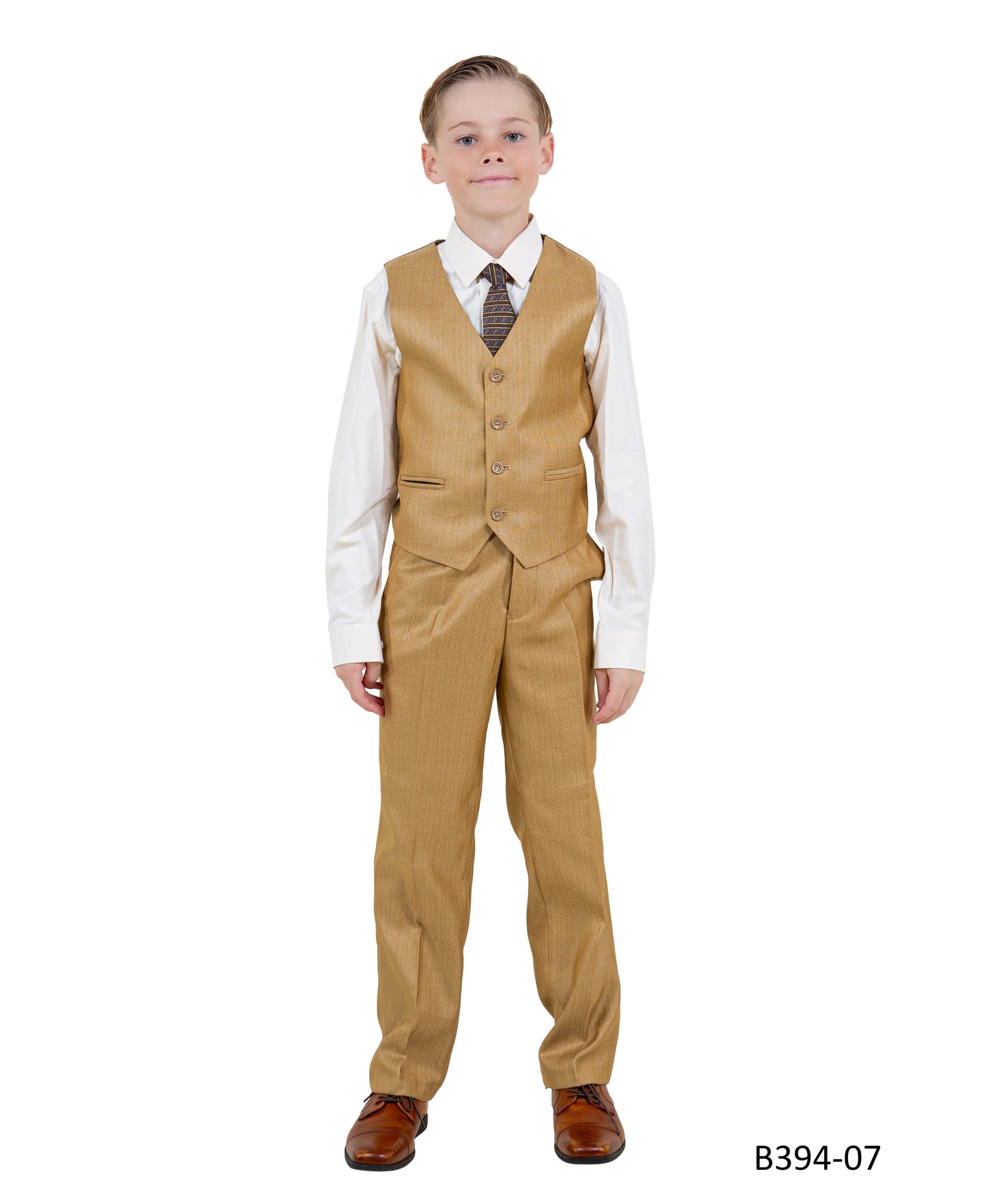 Wheat Textured Notch Lapel 5 Piece Modern Fit Tazzio Boy's Suit