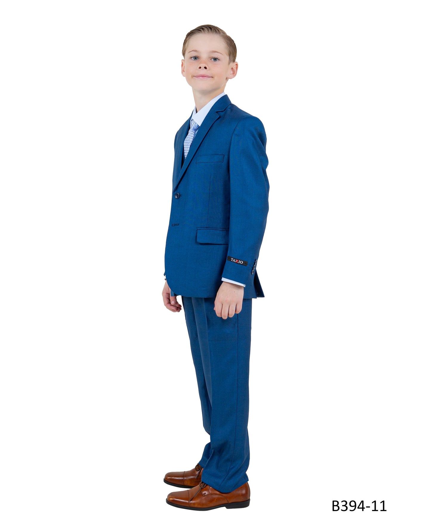 Blue Textured Notch Lapel 5 Piece Modern Fit Tazzio Boy's Suit