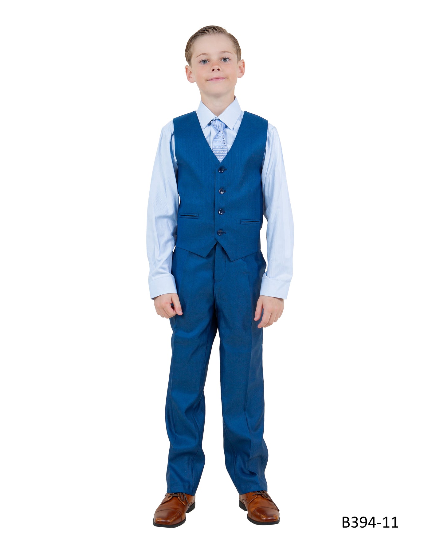 Blue Textured Notch Lapel 5 Piece Modern Fit Tazzio Boy's Suit