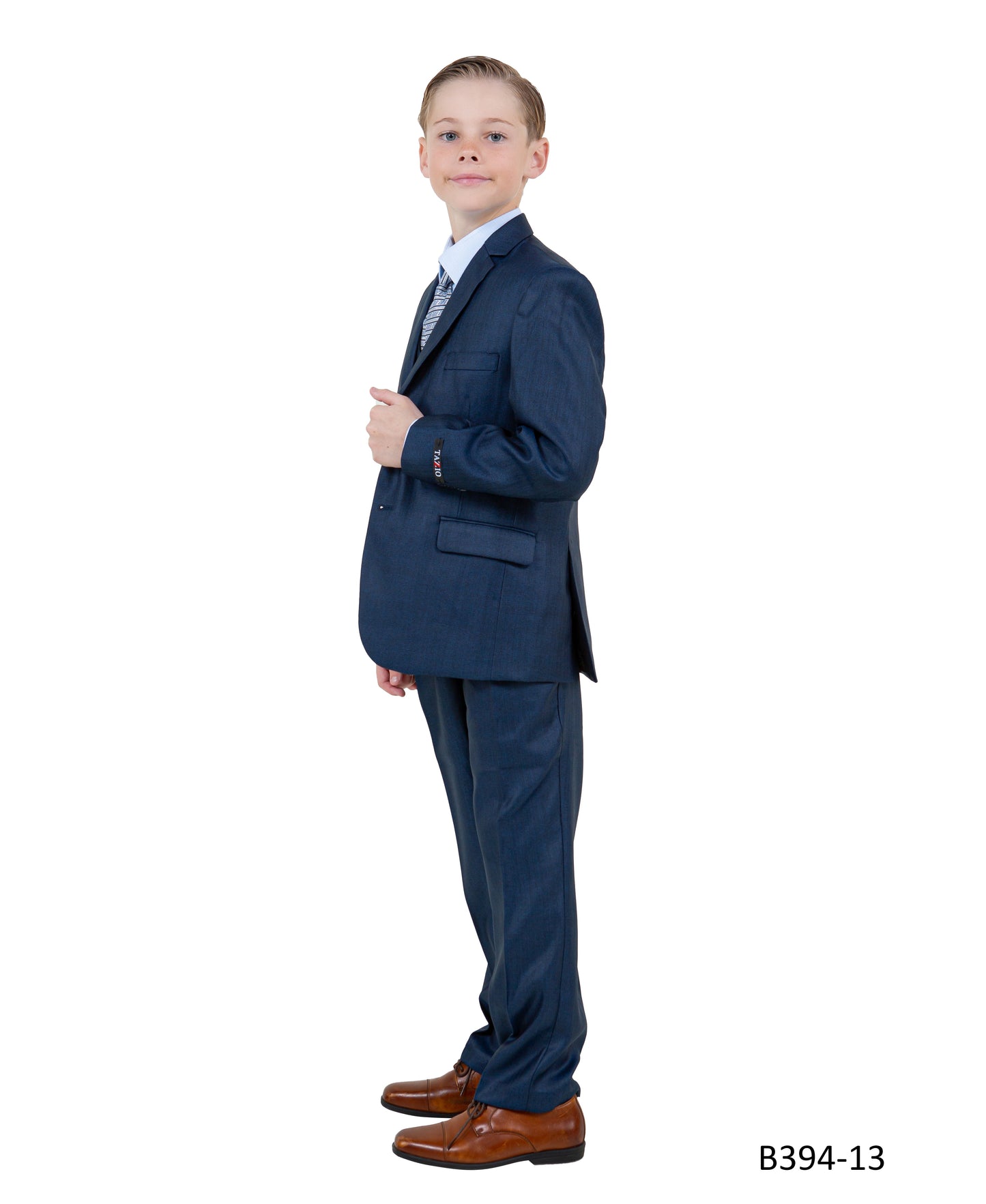 Navy Textured Notch Lapel 5 Piece Modern Fit Tazzio Boy's Suit