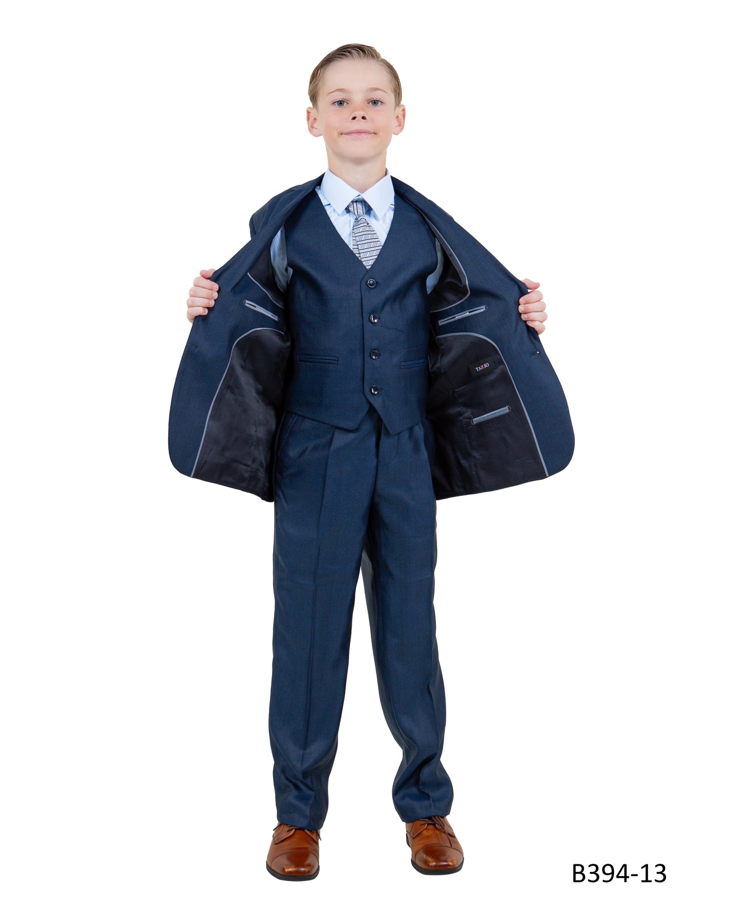 Navy Textured Notch Lapel 5 Piece Modern Fit Tazzio Boy's Suit