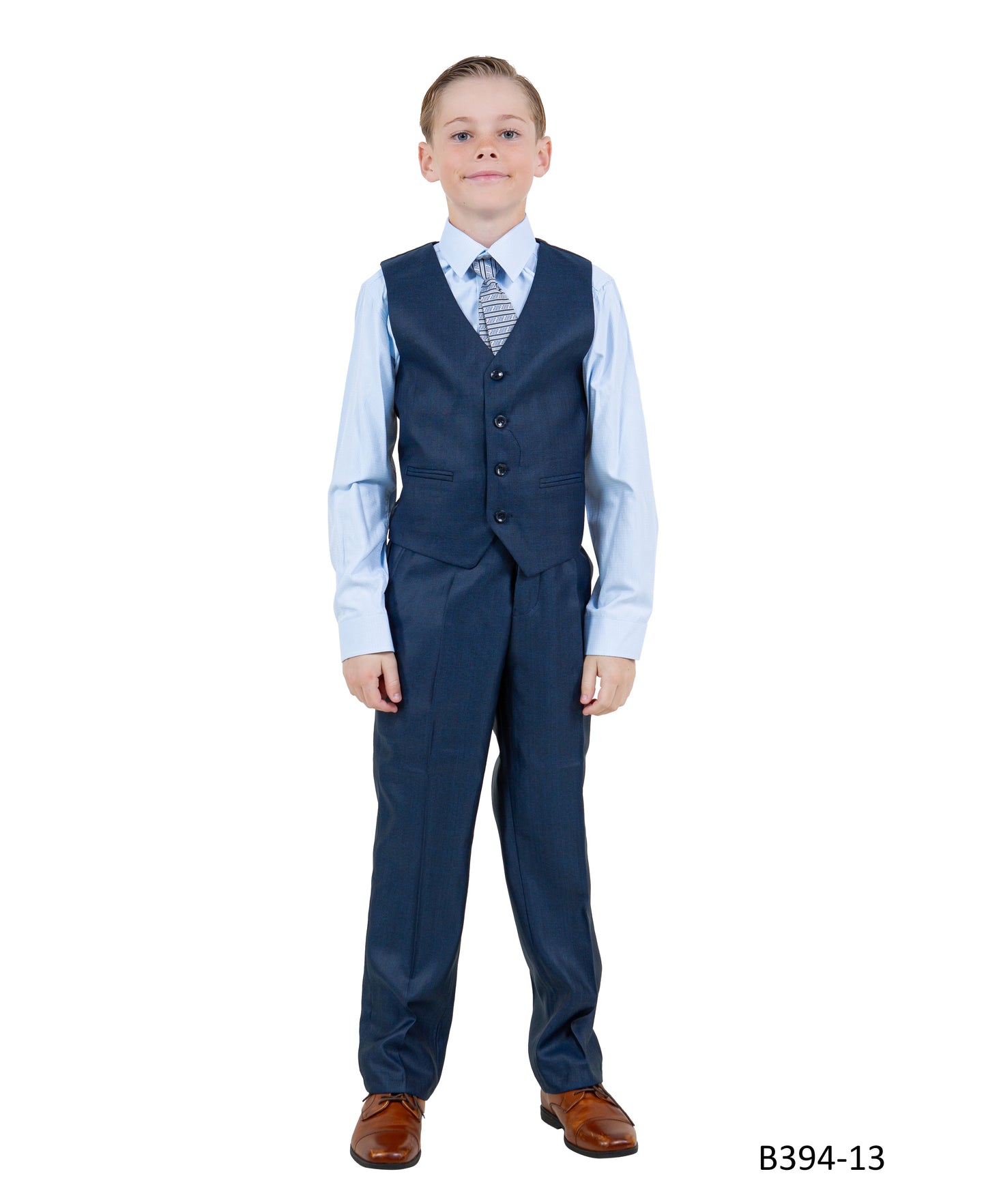 Navy Textured Notch Lapel 5 Piece Modern Fit Tazzio Boy's Suit