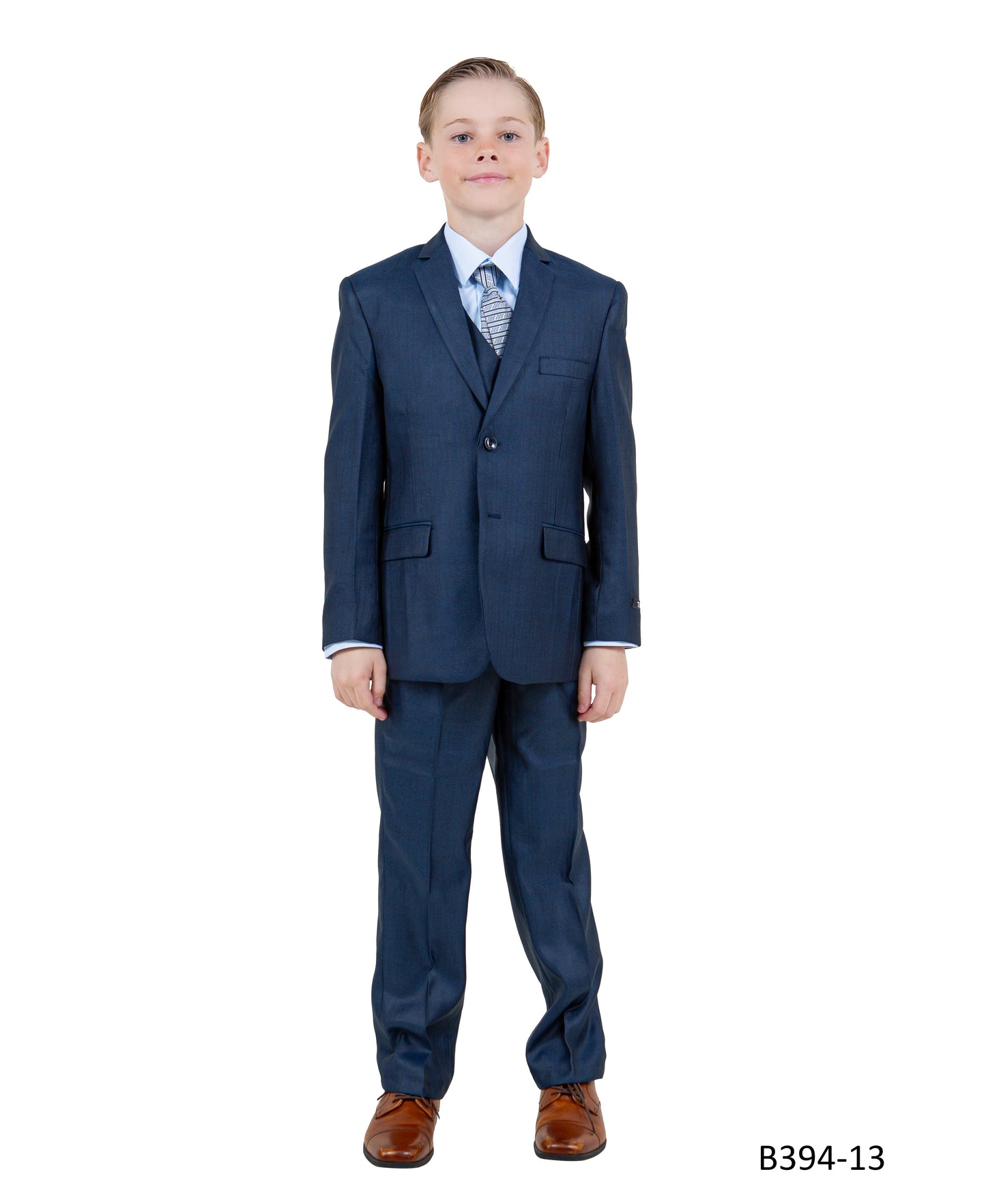 Navy Textured Notch Lapel 5 Piece Modern Fit Tazzio Boy's Suit