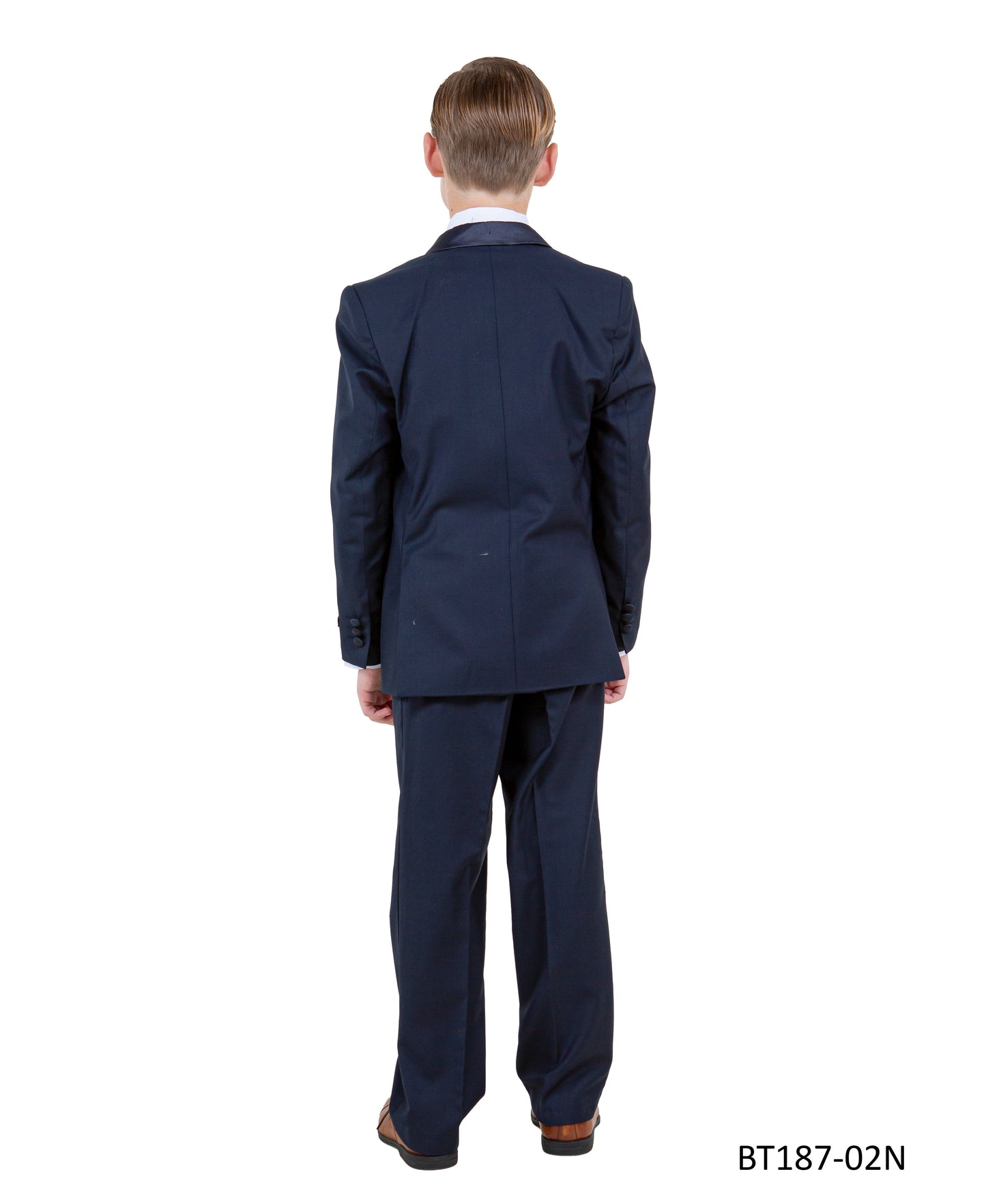 Navy Peak Lapel With Navy Satin Trim 5 Piece Modern Fit Tazzio Boy'sTuxedo