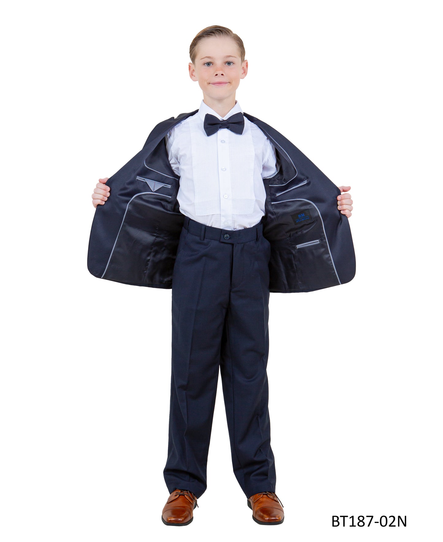 Navy Peak Lapel With Navy Satin Trim 5 Piece Modern Fit Tazzio Boy'sTuxedo