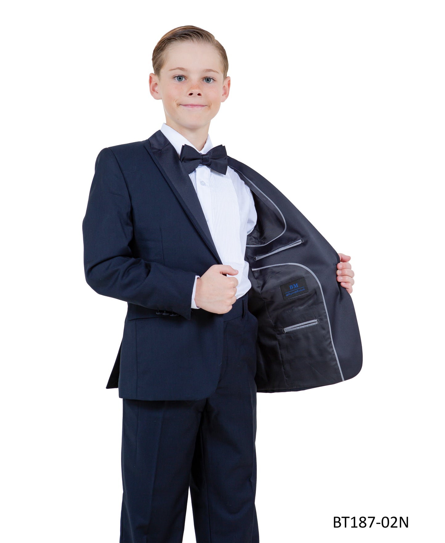 Navy Peak Lapel With Navy Satin Trim 5 Piece Modern Fit Tazzio Boy'sTuxedo