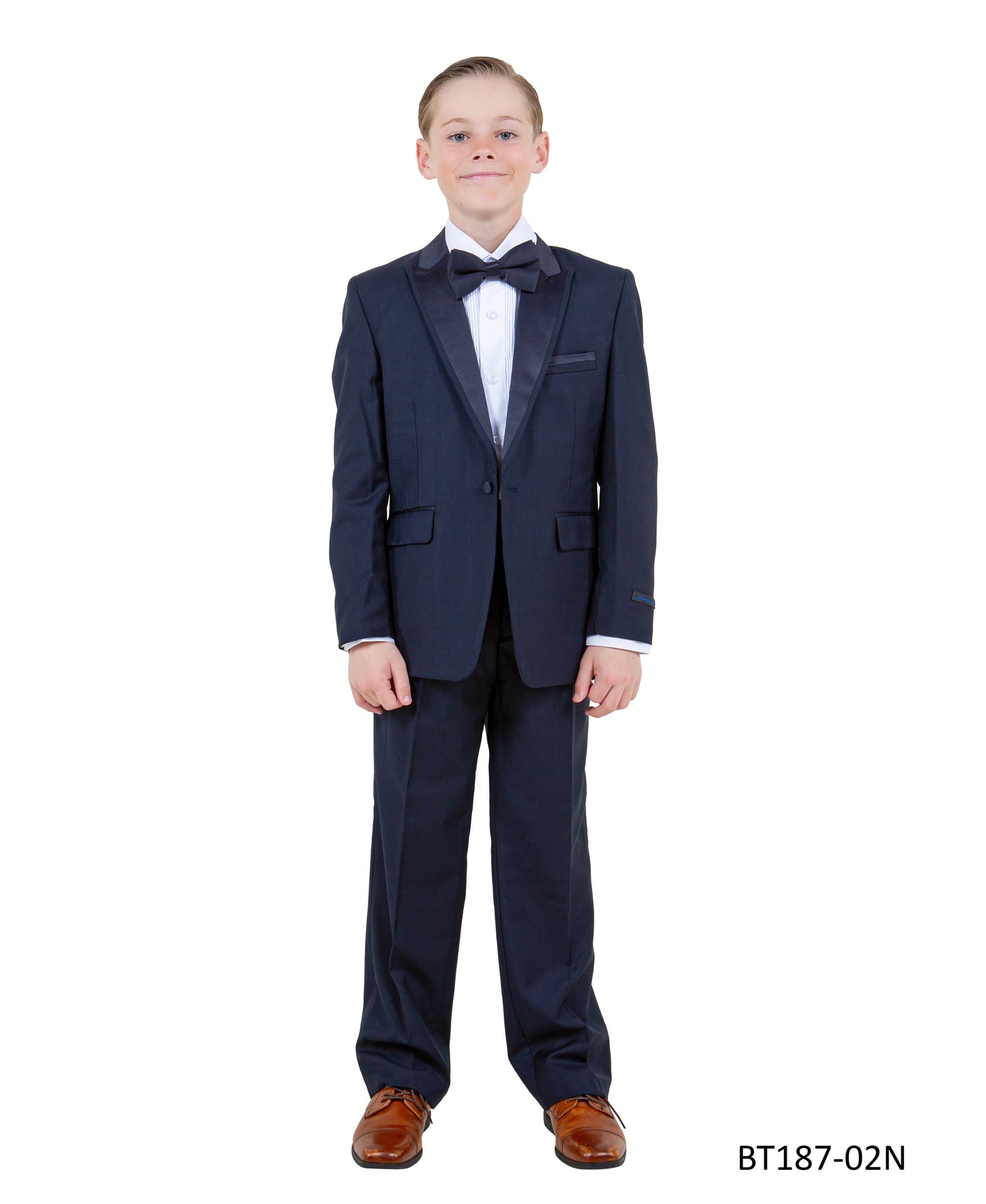 Navy Peak Lapel With Navy Satin Trim 5 Piece Modern Fit Tazzio Boy'sTuxedo