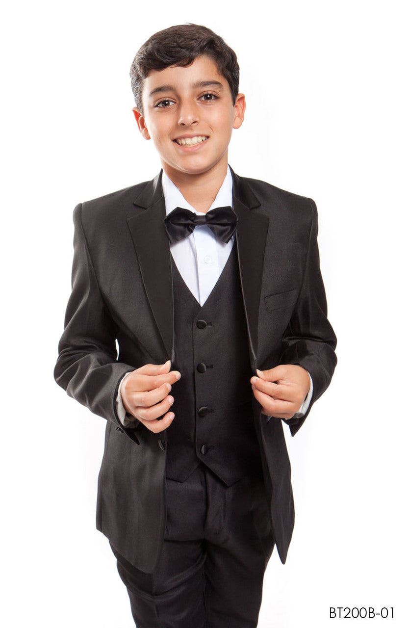 Black Notch Lapel 5 Piece Modern Fit Tazzio Boy'sTuxedo