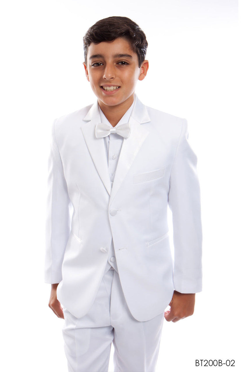 White Notch Lapel 5 Piece Modern Fit Tazzio Boy'sTuxedo