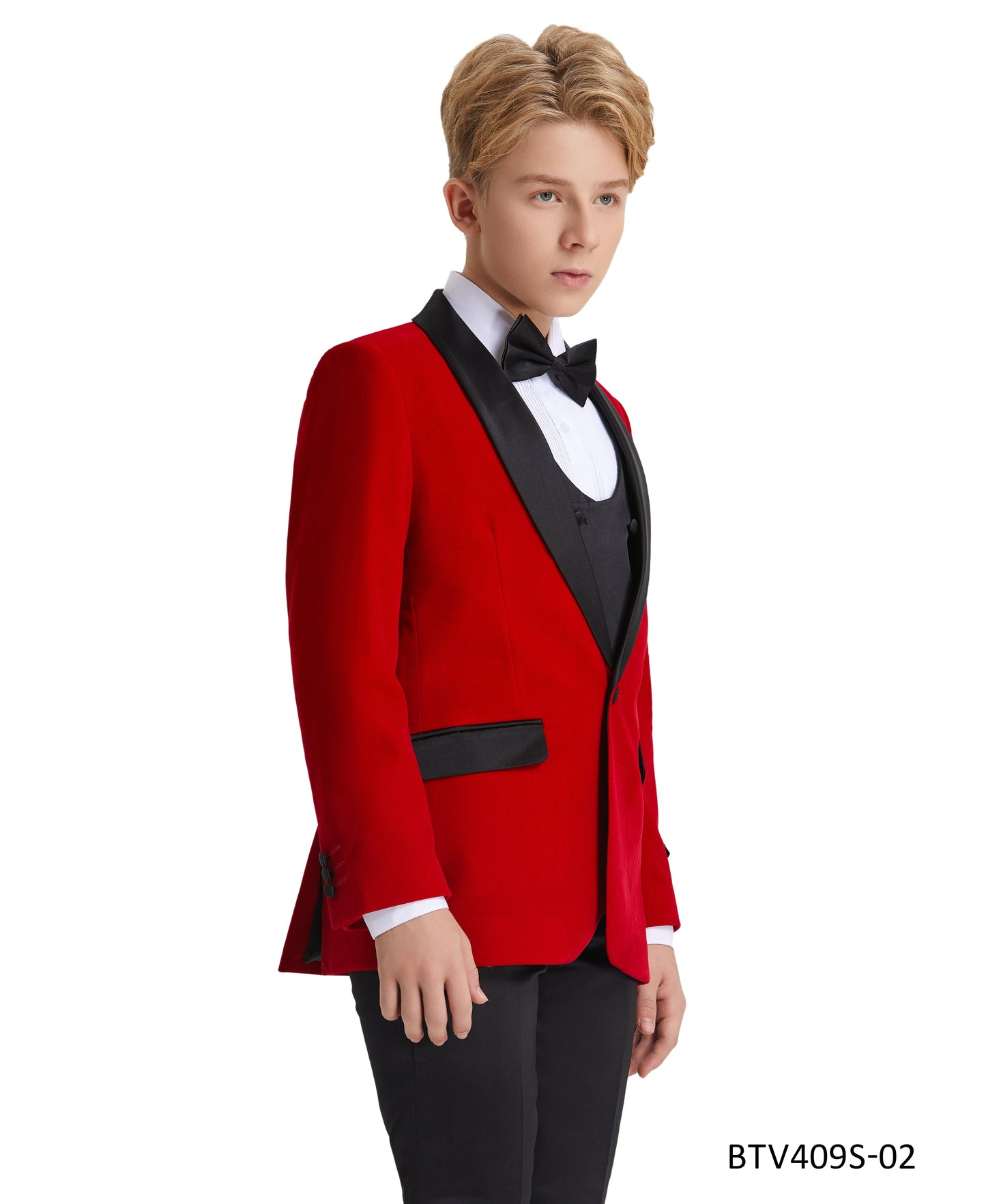 Red Velvet Satin Shawl Lapel 5 Piece Slim Fit Tazzio Boy's Tuxedo Vest