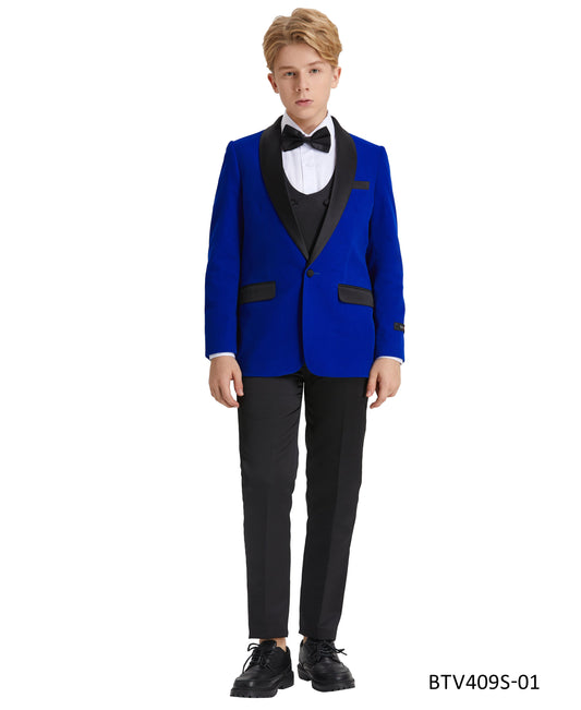 Royal Velvet Satin Shawl Lapel 5 Piece Slim Fit Tazzio Boy's Tuxedo Vest