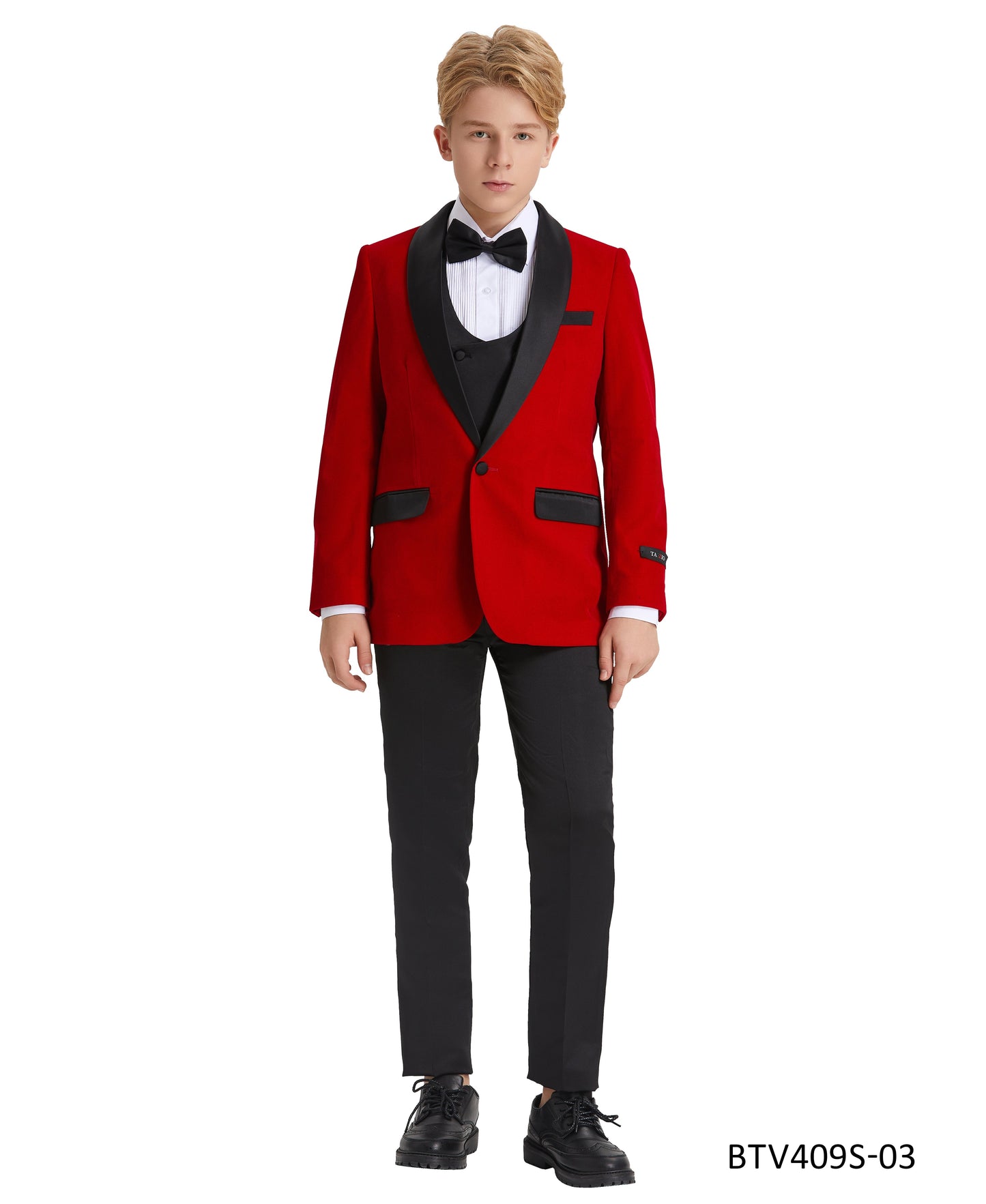 Red Velvet Satin Shawl Lapel 5 Piece Slim Fit Tazzio Boy's Tuxedo Vest