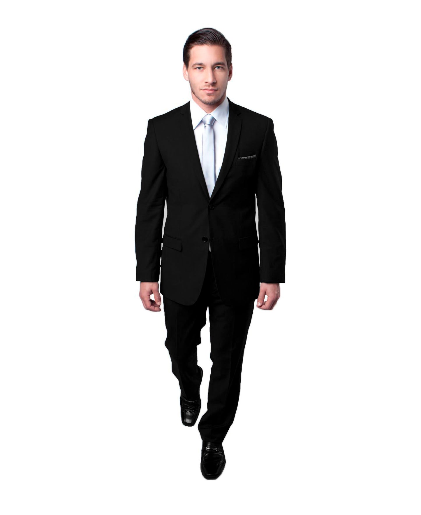 Solid Black Notch Lapel 2 Piece Slim Fit Tazzio Men's Suit