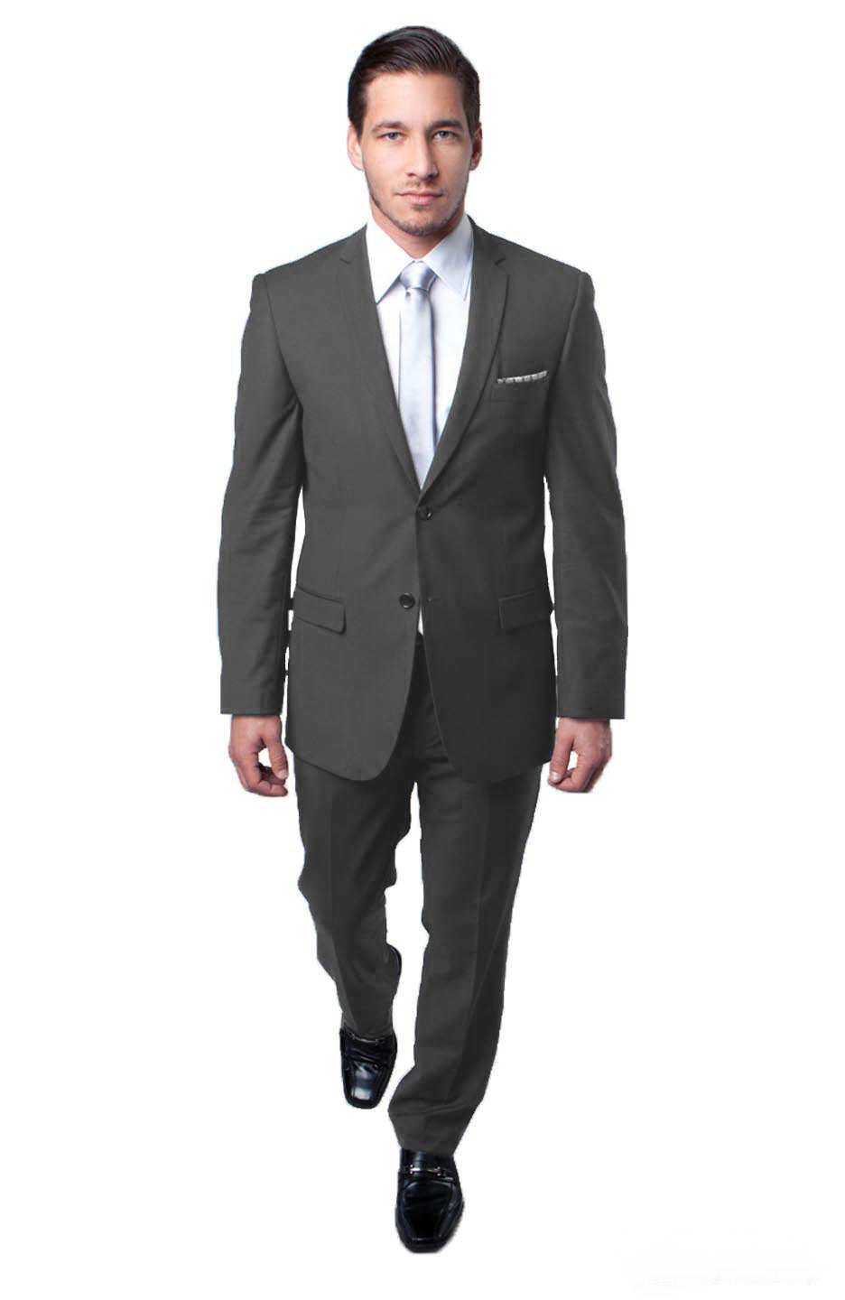 Solid Grey Notch Lapel 2 Piece Slim Fit Tazzio Men's Suit