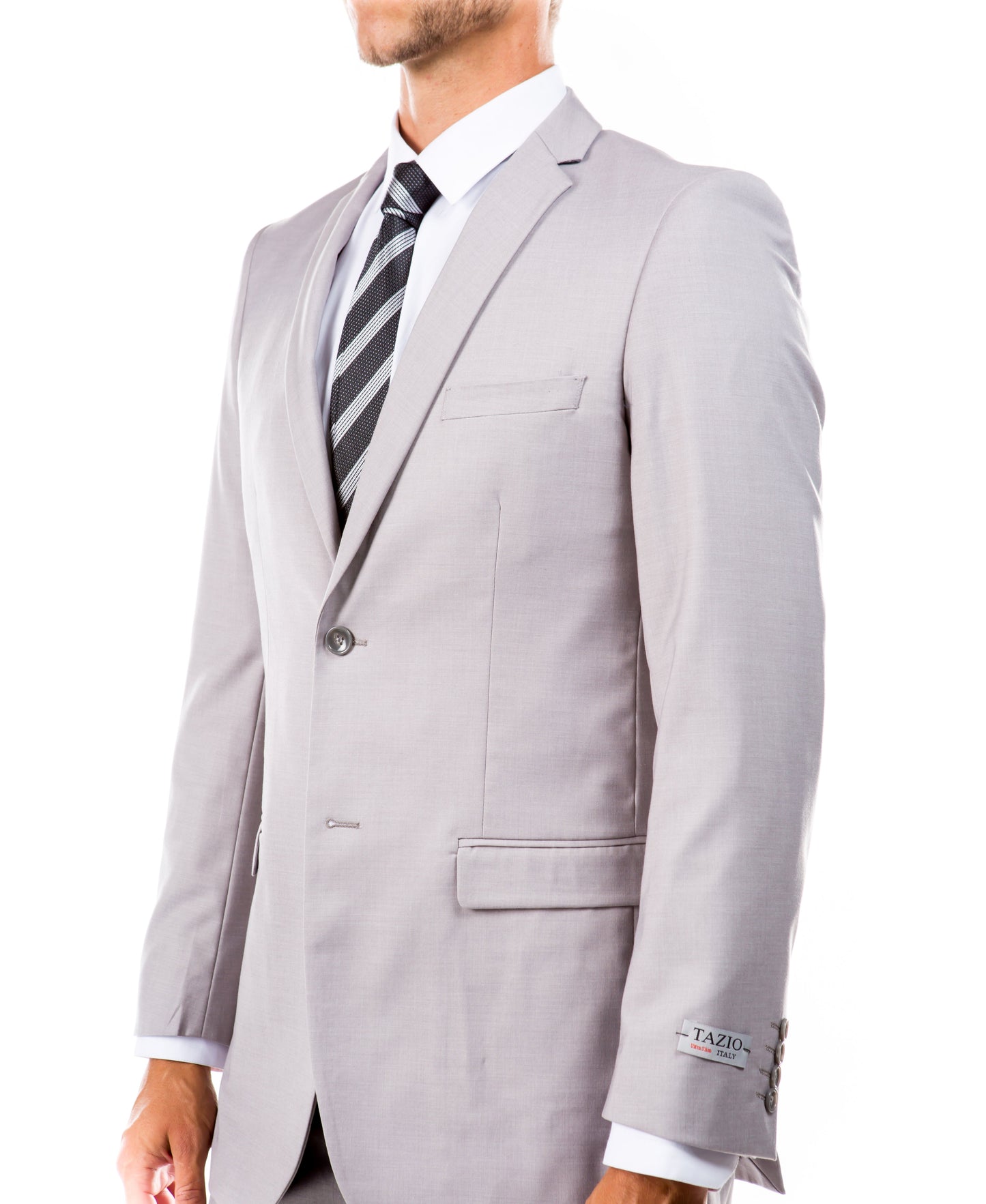 Solid Light Grey Notch Lapel 2 Piece Slim Fit Tazzio Men's Suit