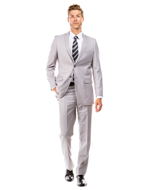 Solid Light Grey Notch Lapel 2 Piece Slim Fit Tazzio Men's Suit