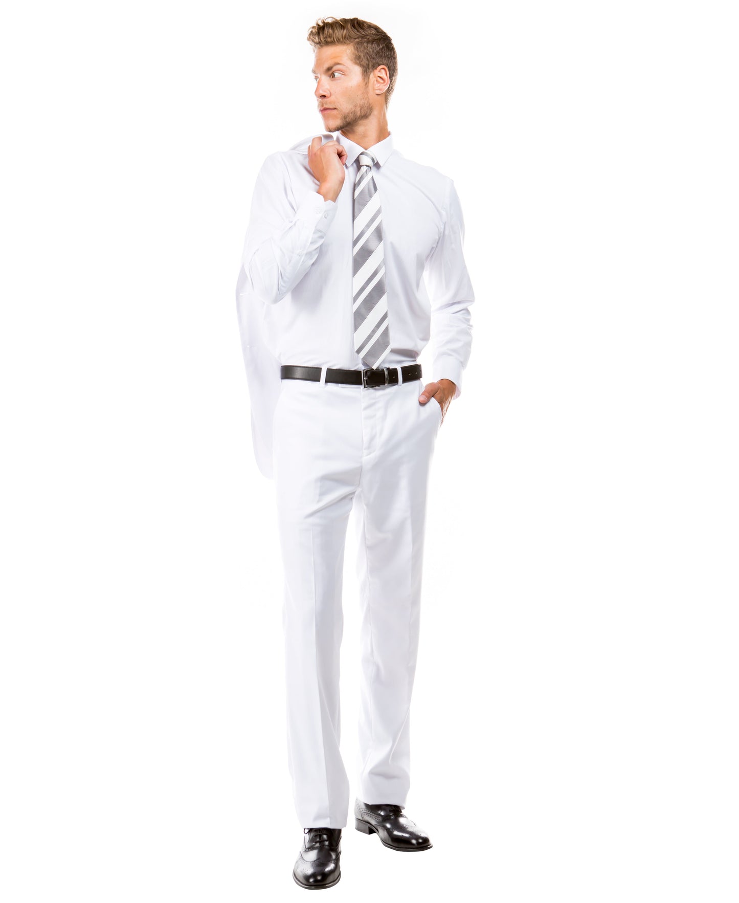 Solid White Notch Lapel 2 Piece Slim Fit Tazzio Men's Suit