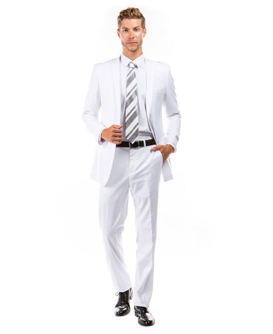 Solid White Notch Lapel 2 Piece Slim Fit Tazzio Men's Suit