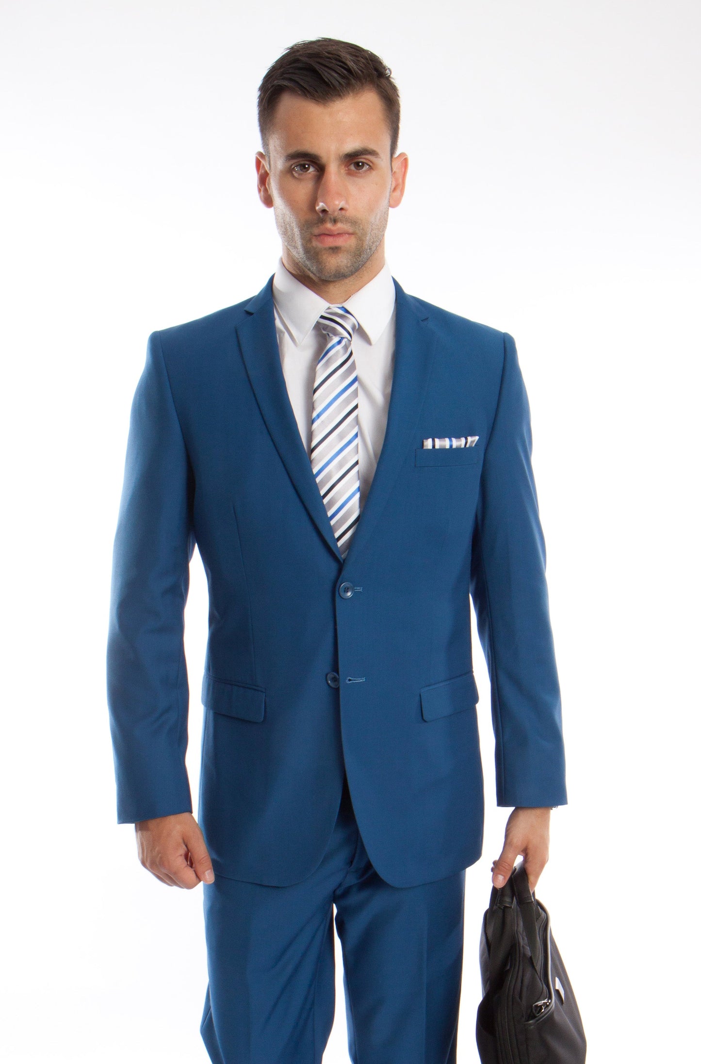 Solid French Blue Notch Lapel 2 Piece Slim Fit Tazzio Men's Suit