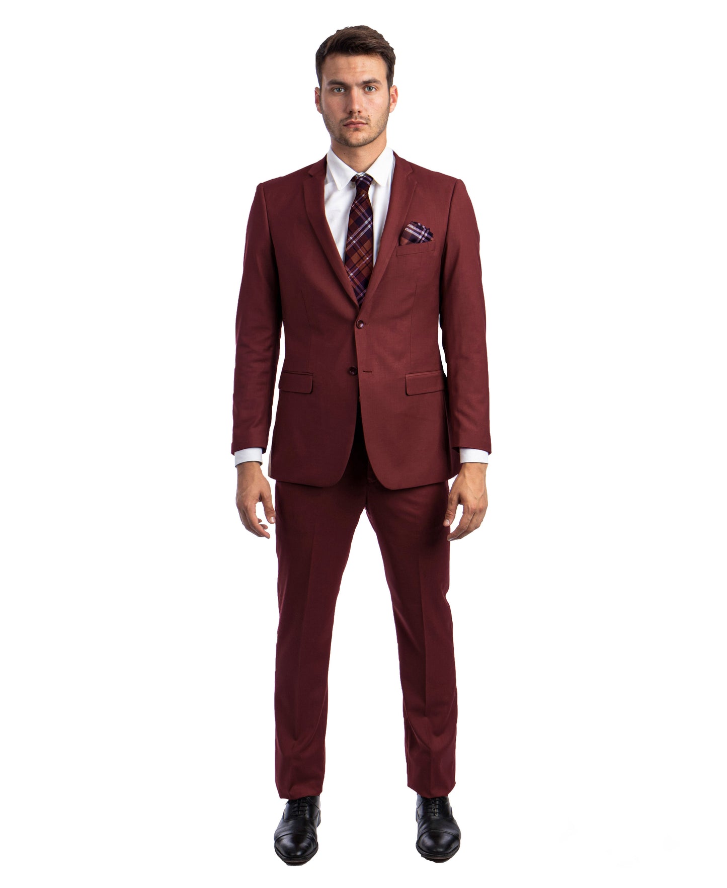 Solid Burgundy Notch Lapel 2 Piece Slim Fit Tazzio Men's Suit