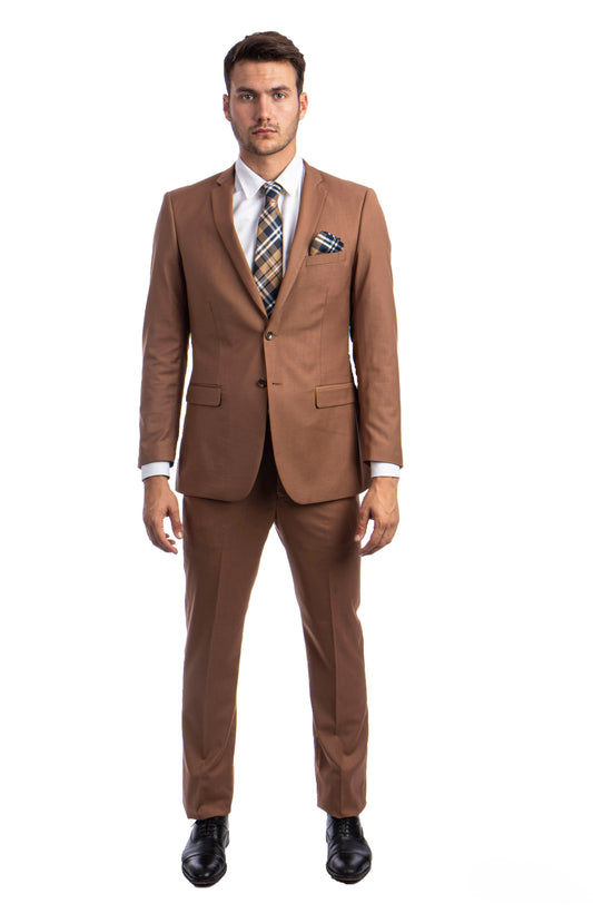 Solid Caramel Notch Lapel 2 Piece Slim Fit Tazzio Men's Suit