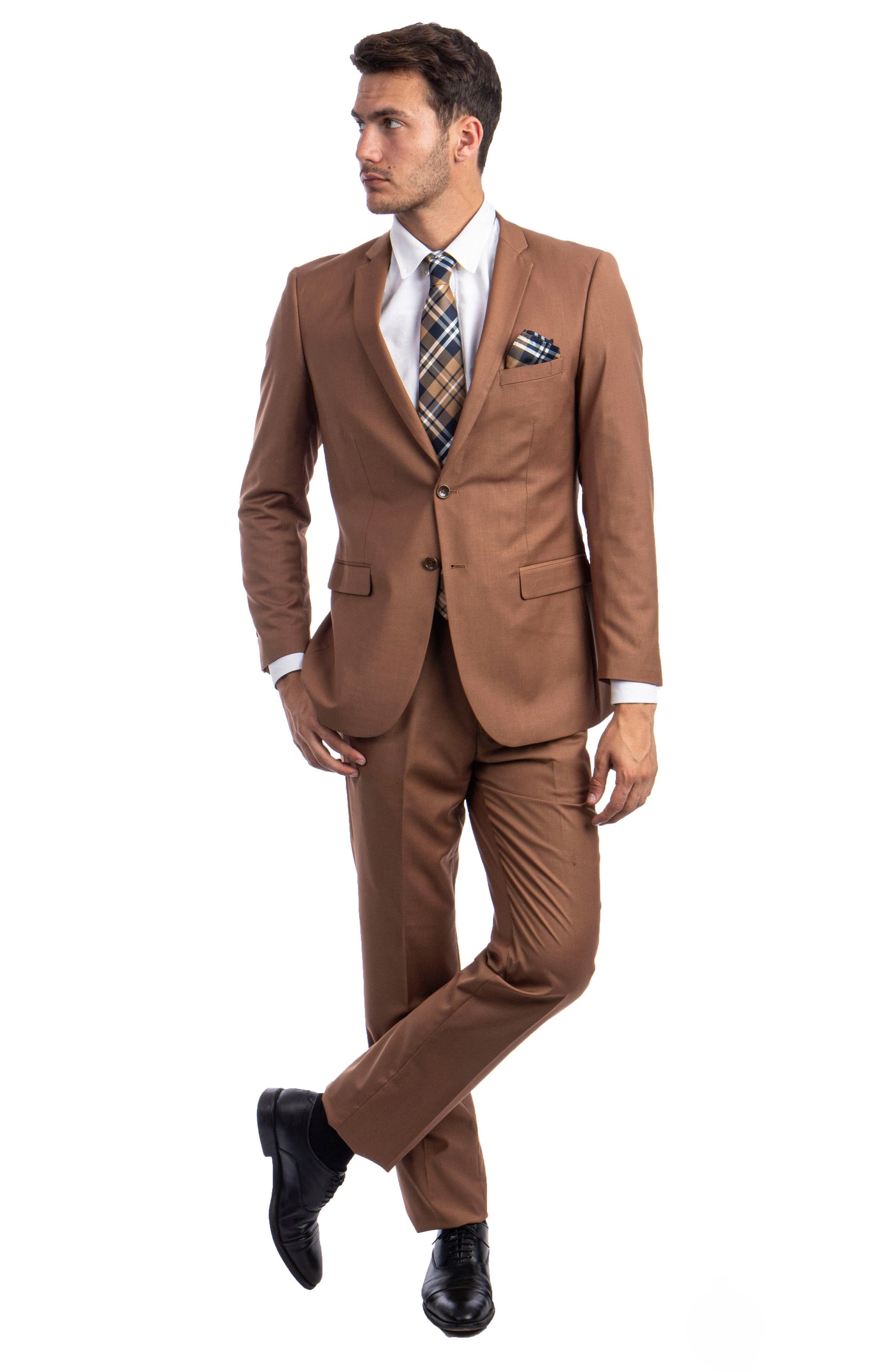 Solid Caramel Notch Lapel 2 Piece Slim Fit Tazzio Men's Suit