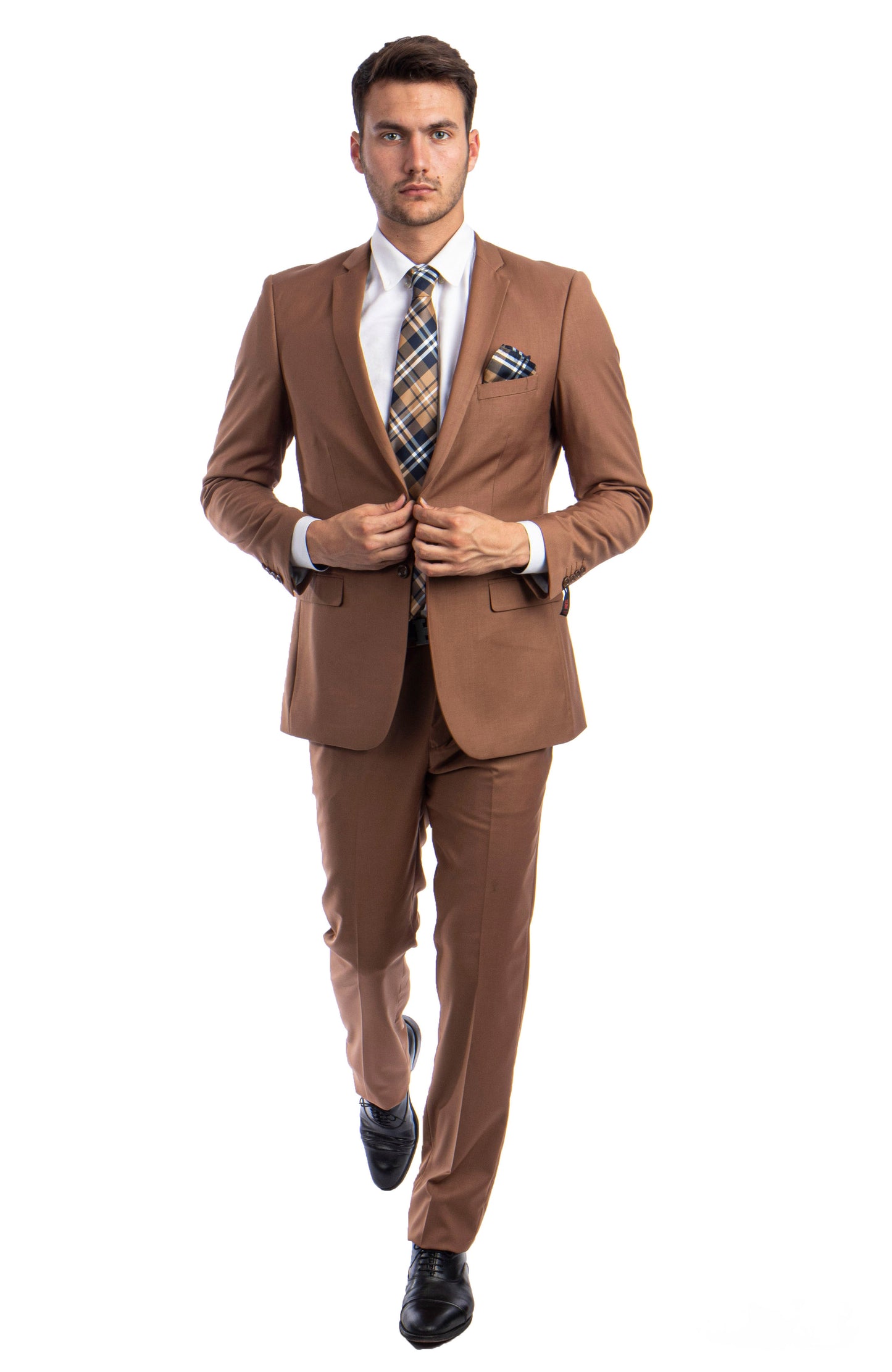 Solid Caramel Notch Lapel 2 Piece Slim Fit Tazzio Men's Suit