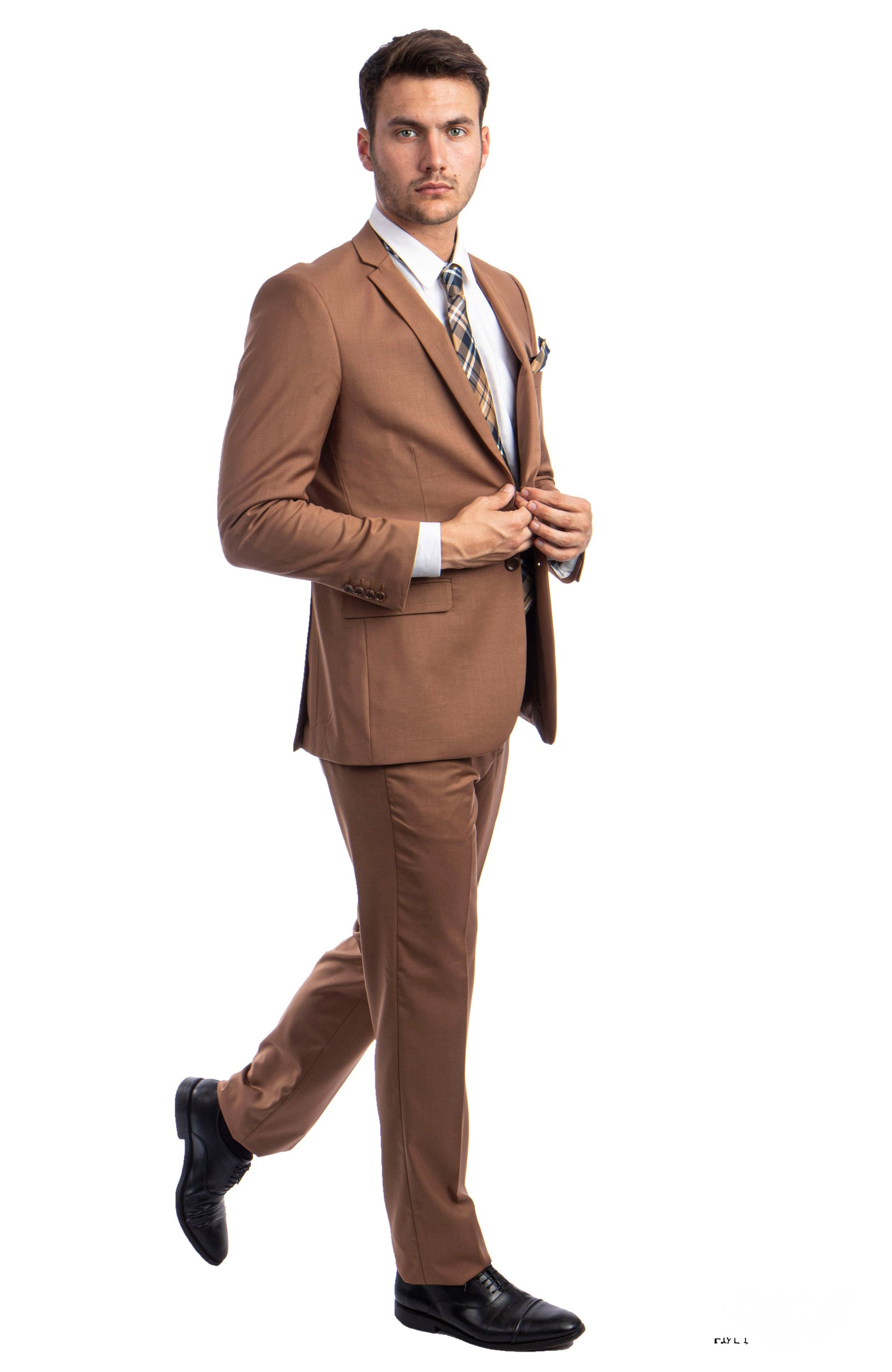 Solid Caramel Notch Lapel 2 Piece Slim Fit Tazzio Men's Suit