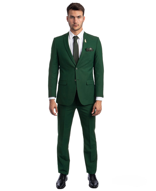 Solid Green Notch Lapel 2 Piece Slim Fit Tazzio Men's Suit