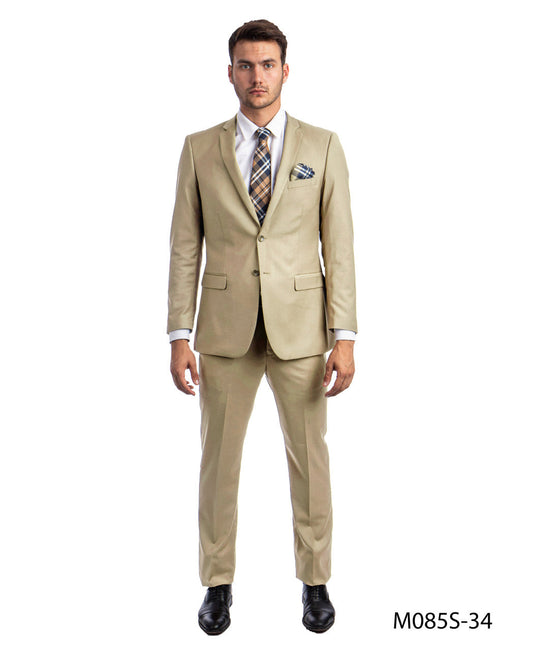 Solid Tan Notch Lapel 2 Piece Slim Fit Tazzio Men's Suit