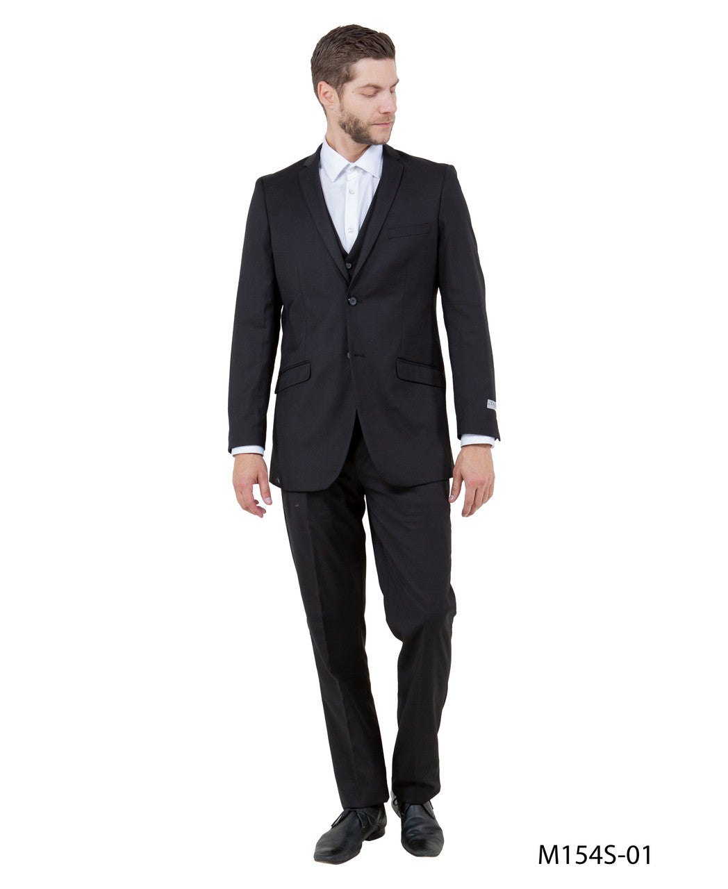 Solid Black Notch Lapel 3 Piece Slim Fit Tazzio Men's Suit