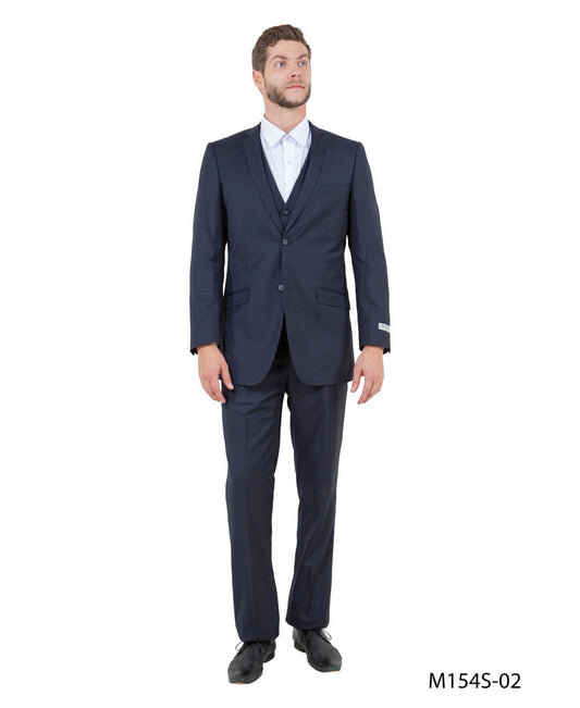 Solid Navy Notch Lapel 3 Piece Slim Fit Tazzio Men's Suit