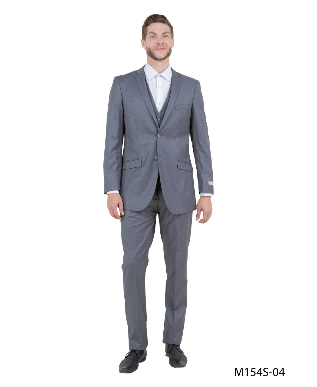 Solid Grey Notch Lapel 3 Piece Slim Fit Tazzio Men's Suit