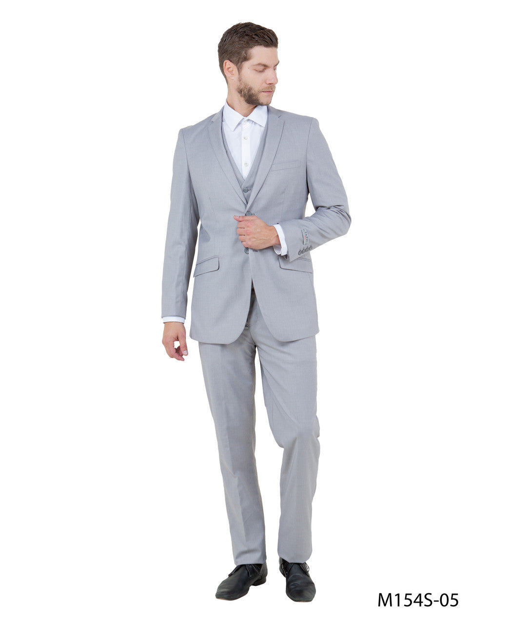 Solid Light Grey Notch Lapel 3 Piece Slim Fit Tazzio Men's Suit