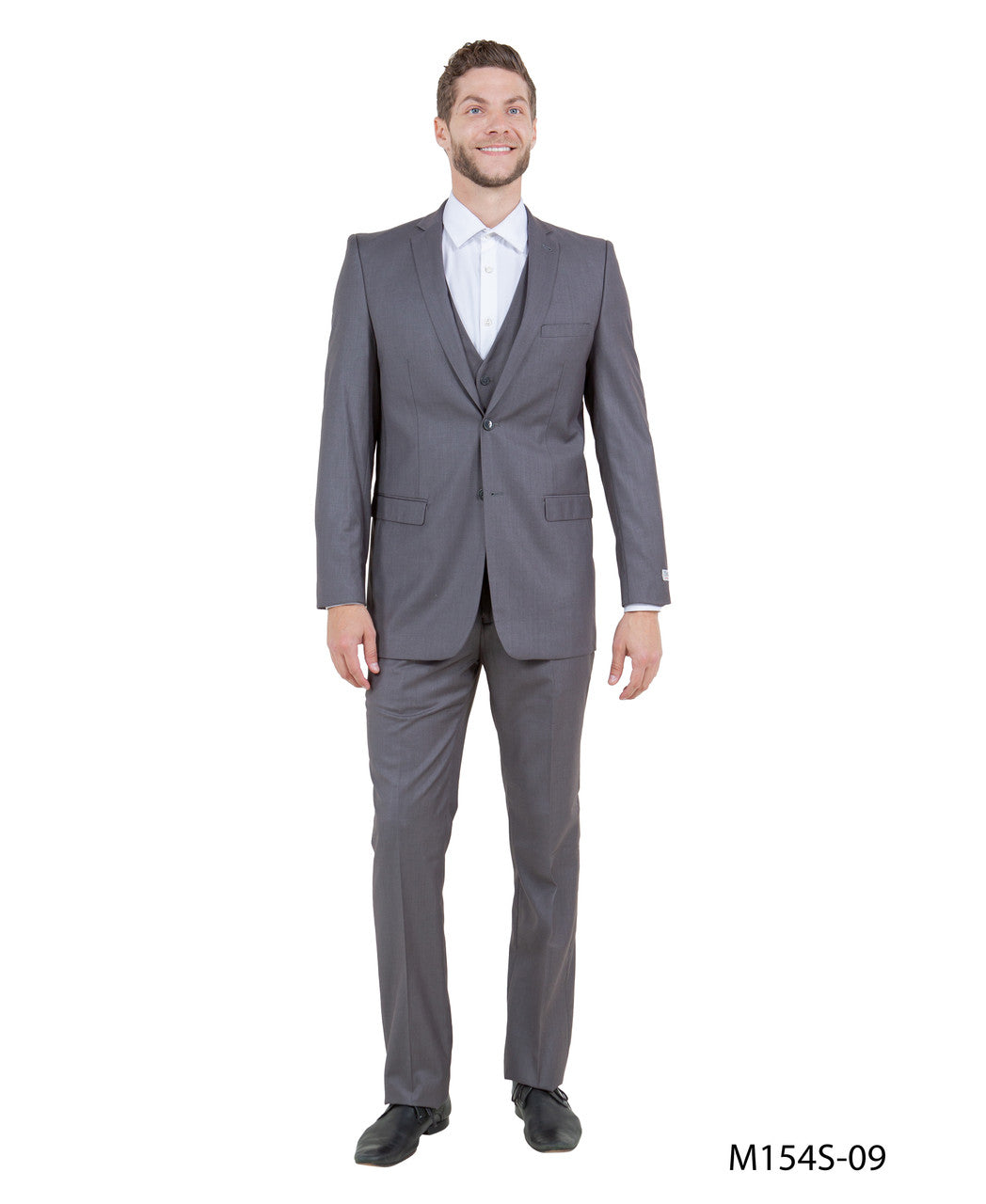 Solid Mid Grey Notch Lapel 3 Piece Slim Fit Tazzio Men's Suit