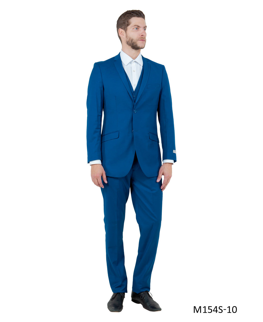 Solid Blue Notch Lapel 3 Piece Slim Fit Tazzio Men's Suit