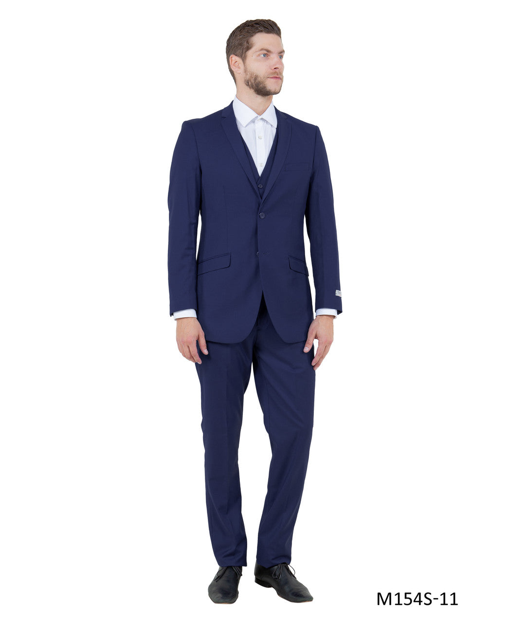 Solid Navy/Blue Notch Lapel 3 Piece Slim Fit Tazzio Men's Suit