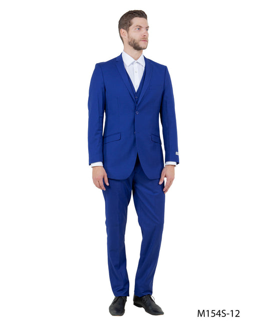 Solid Royal Blue Notch Lapel 3 Piece Slim Fit Tazzio Men's Suit