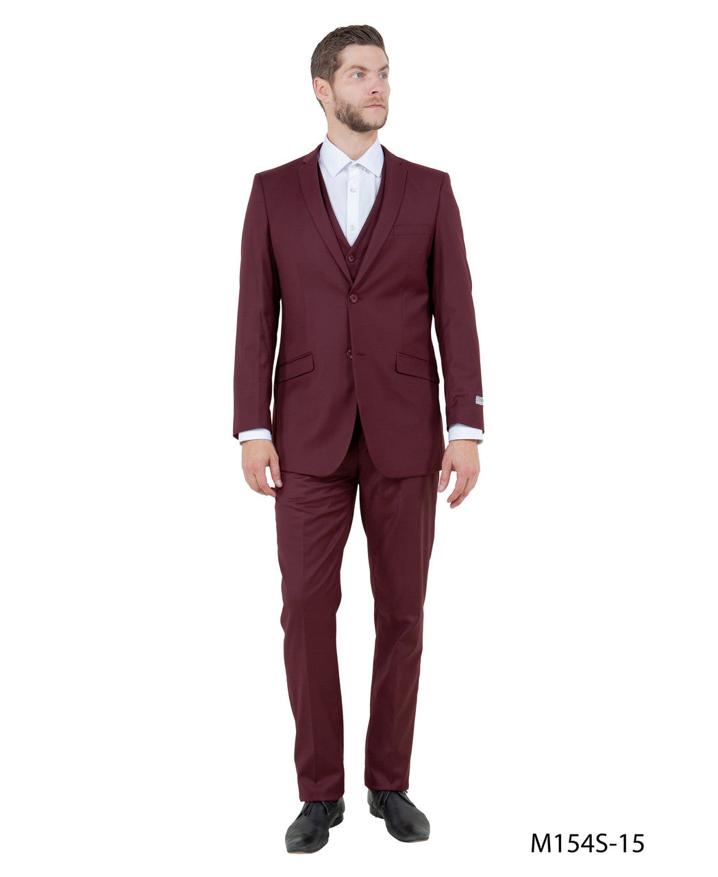 Solid Burgundy Notch Lapel 3 Piece Slim Fit Tazzio Men's Suit