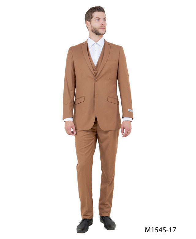 Solid Caramel Notch Lapel 3 Piece Slim Fit Tazzio Men's Suit