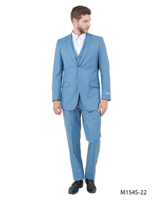 Solid Dusty Blue Notch Lapel 3 Piece Slim Fit Tazzio Men's Suit