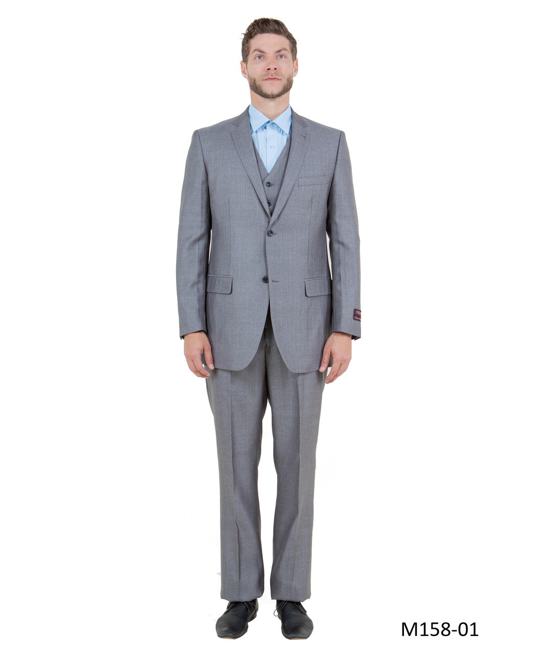 Grey Textured Notch Lapel 3 Piece Modern Fit Tazzio Men's Suit