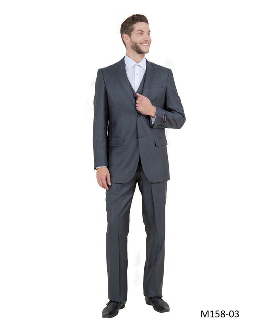 Steel Navy Textured Notch Lapel 3 Piece Modern Fit Tazzio Men's Suit