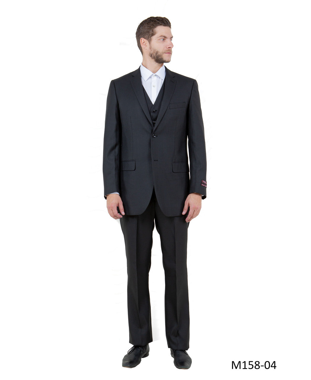 Solid Textured Black Notch Lapel 3 Piece Modern Fit Tazzio Men's Suit