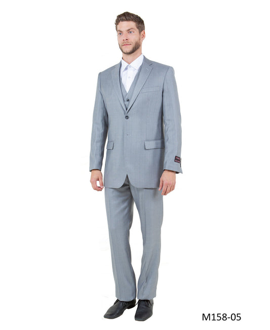 Light Grey Textured Notch Lapel 3 Piece Modern Fit Tazzio Men's Suit