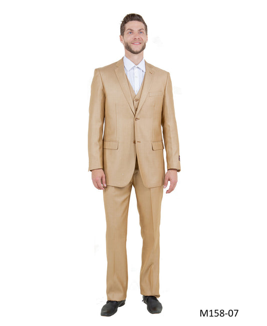 Wheat Textured Notch Lapel 3 Piece Modern Fit Tazzio Men's Suit