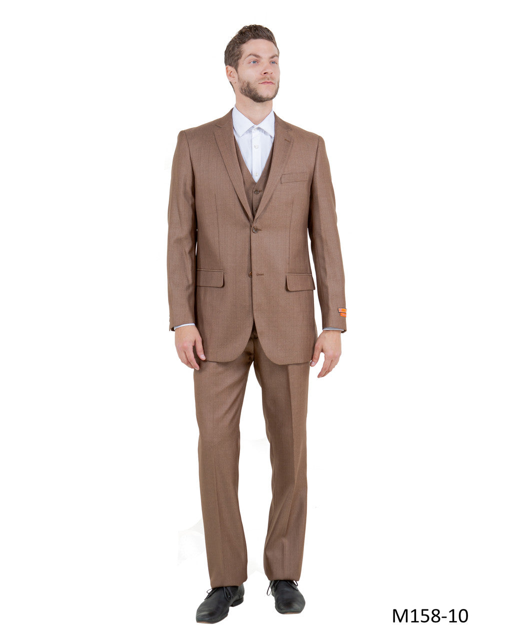 Solid Textured Toast Notch Lapel 3 Piece Modern Fit Tazzio Men's Suit